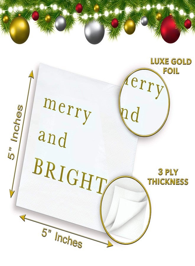 Sunshine Supply Merry Bright Christmas Cocktail Napkins - Gold Foil 3-Ply Disposable Holiday Napkins for Christmas Parties, Holiday Hosting and Festive Cocktail Bars - Image 2